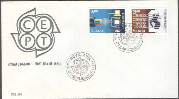 Island - FDC 1988-05-02 - Europa CEPT 1988, Transport och kommu, 2 kpl Vinjett 2