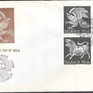 Island – FDC 1988-05-02 – Landvättarna i Islands vapen, 4-Block Vinjett 3