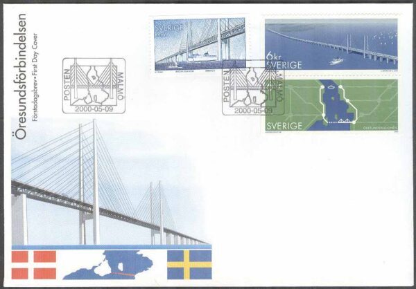 Sverige - FDC 2000-05-09 - Öresundsförbindelsen, 3 kpl Vinjett 1