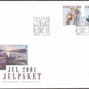 Sverige – FDC 2001-11-21 – Jul 2001 – Julpaket – Utrikes julpost, SX-par kpl Vinjett 1