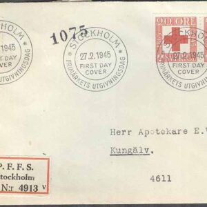 Sverige – FDC 1945-02-27 – Röda Korset 80 år, 3 kpl REK + Adressat