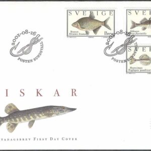 Sverige – FDC 2001-08-16 – Fiskar, 3 kpl Vinjett 1