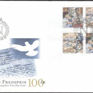 Sverige – FDC 2001-08-16 – Nobels fredspris 100 år, 4 kpl Vinjett 1