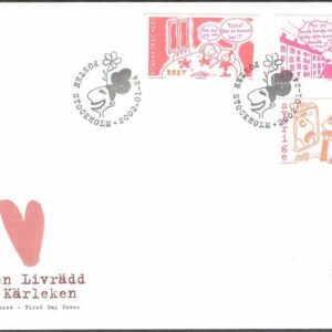 Sverige – FDC 2002-01-24 – Fröken Livrädd och kärleken, 2 kpl Vinjett 1