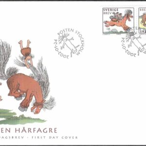 Sverige – FDC 2002-01-24 – Hästen Hårfagre, par kpl Vinjett 1