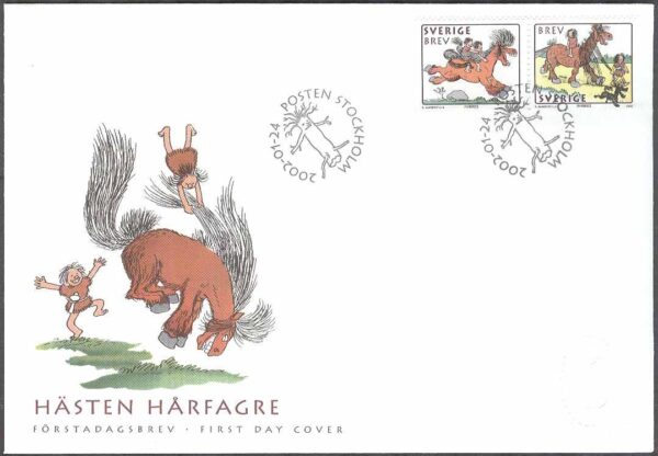 Sverige - FDC 2002-01-24 - Hästen Hårfagre, par kpl Vinjett 1