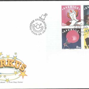 Sverige – FDC 2002-05-02 – Europa CEPT 2002 Cirkus, 4-Block kpl Vinjett 1
