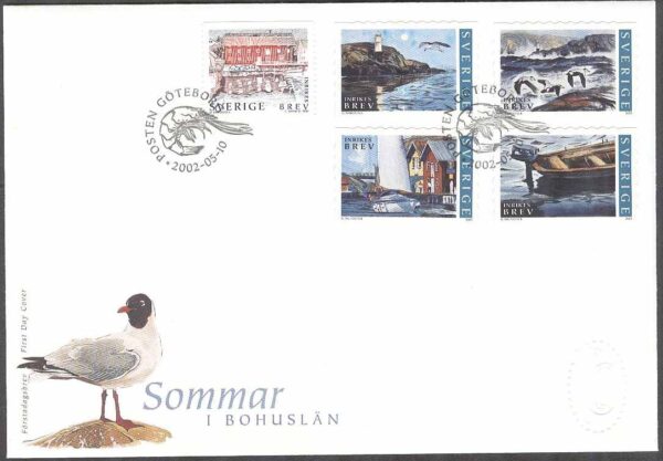 Sverige - FDC 2002-05-10 - Sommar i Bohuslän, 5 kpl Vinjett 1