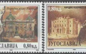 Jugoslavien – M 2652-2653 Museum 150 år – Teater 125 år – Byggnader, 2 kpl **