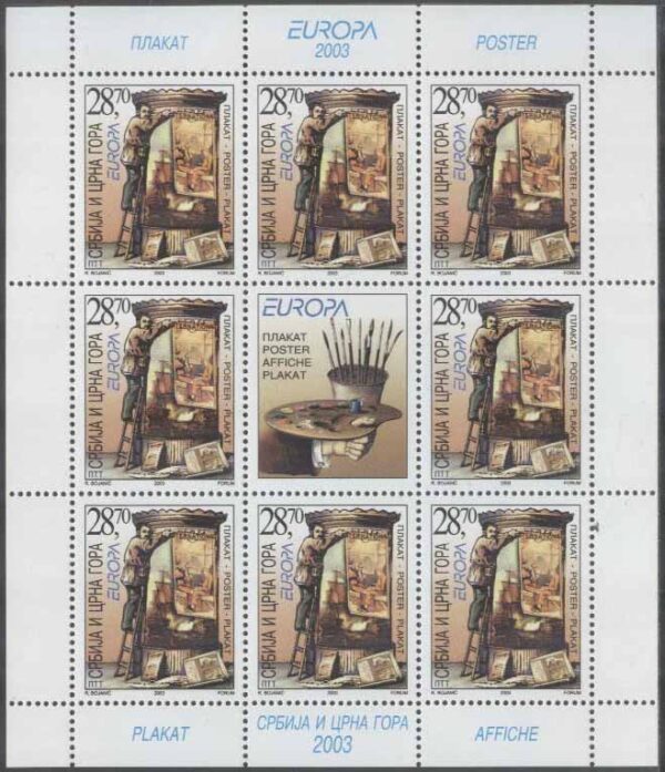 Jugoslavien - M 3114-3115 + Zf Europa 2003 - Plakatkonst, 2 st Miniark kpl **