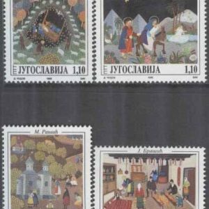 Jugoslavien – M 2745-2748 Konst bla Kristi födelse av D. Milojevic, 4 kpl **