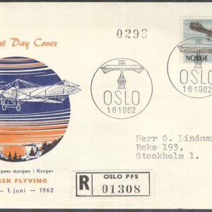 Norge – FDC 1962-06-01 – Norsk flygning 50 år – Flygplan, 1 kpl Vinjett 6 REK+Adressat