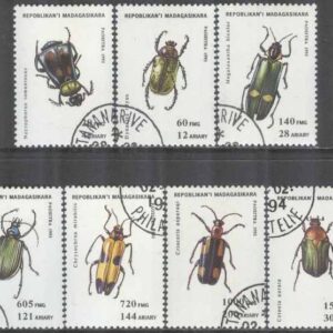 Madagaskar – M 1656-1662 Insekter – Skalbaggar bla Gräsgrön guldbagge, 7 kpl