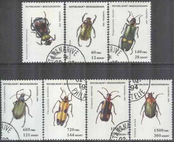Madagaskar - M 1656-1662 Insekter - Skalbaggar bla Gräsgrön guldbagge, 7 kpl