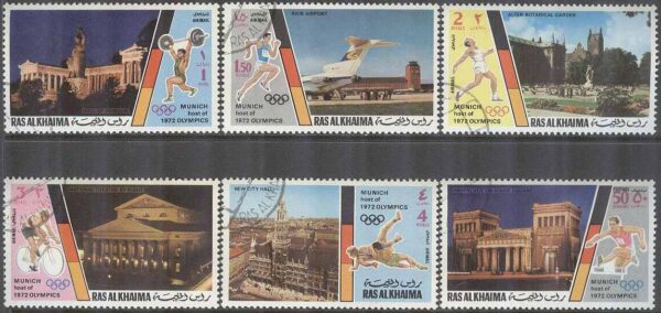 Ras Al Khaima - M  724-729 A OS i München 1972 Byggnader, 6 kpl