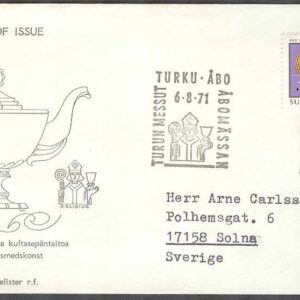 Finland – FDC 1971-08-06 – Guldsmedskonsten 600 år – Mynt, 1 kpl Vinjett 2 Adressat