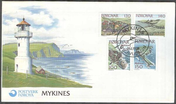 Färöarna - FDC 1978-01-26 - Mykines - Landskap - Kartor - Fyrtorn, 5 kpl Vinjett 1