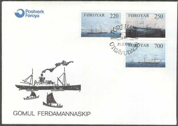 Färöarna - FDC 1983-02-21 - Gamla Ångfartyg bla S/S Laura, 3 kpl Vinjett 1