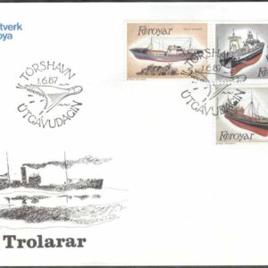 Färöarna – FDC 1987-06-01 – Båtar – Färöiska Trålare, 3 kpl Vinjett 1
