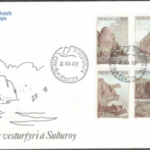 Färöarna – FDC 1989-10-02 – Vyer – Fågelberget på Suduroy, 4 kpl Vinjett 1