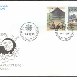 Färöarna – FDC 1990-04-09 – Europa CEPT 1990 Postbyggnader, 2 kpl Vinjett 1