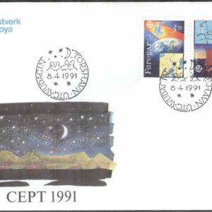Färöarna – FDC 1991-04-08 – Europa CEPT 1991 Europa i Rymdåldern, 2 kpl Vinjett 1