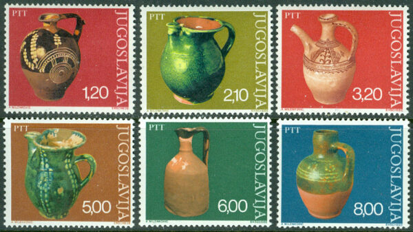 Jugoslavien - M 1649-1654 Museiutställningar: keramikprodukter, 6 kpl **