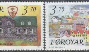 Färöarna – F  219-220 Vyer – Byggnader – Tórshavn, 2 kpl stpl