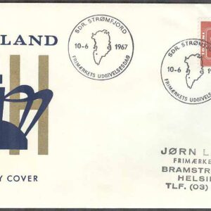 Grönland – FDC 1967-06-10 – Prinsessan Margrethes bröllop, 1 kpl Vinjett 12 Adressat
