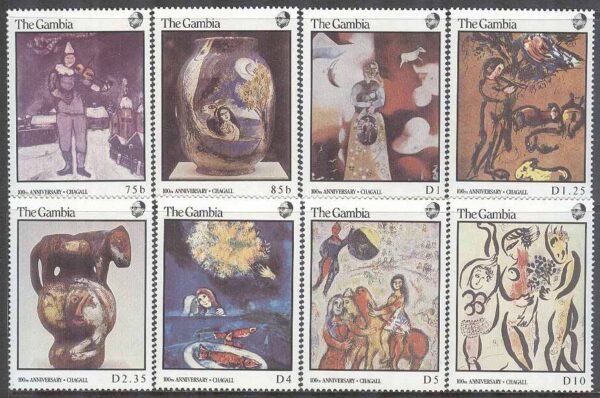 Gambia - M  668-675 Konst - Marc Chagall 100 år, 8 kpl **