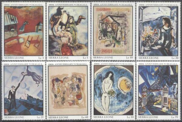 Sierra Leone - M 1002-1009 Konst - Marc Chagall 100 år, 8 kpl **