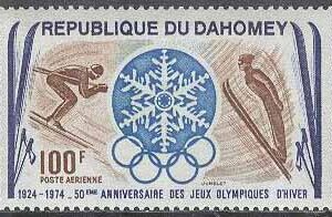 Dahomey – M  553 Olympiska vinterspelen 50 år bla Backhoppning, 1 kpl **