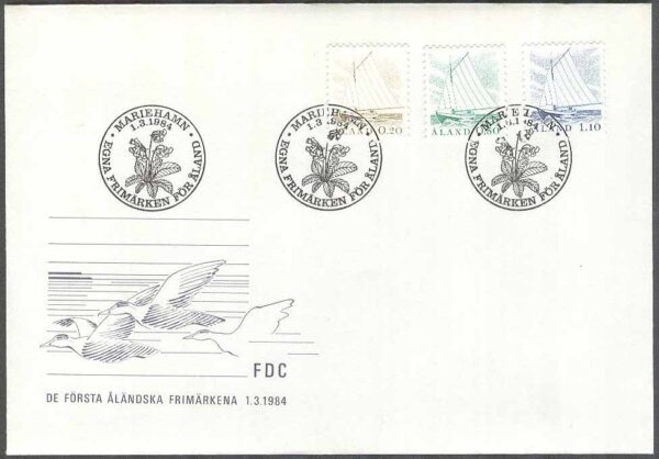 Åland - FDC 1984-03-01 - Almogebåtar, 3 kpl Vinjett 1