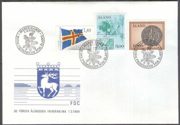 Åland - FDC 1984-03-01 - Olika Motiv - Bruksfrimärken, 3 kpl Vinjett 1