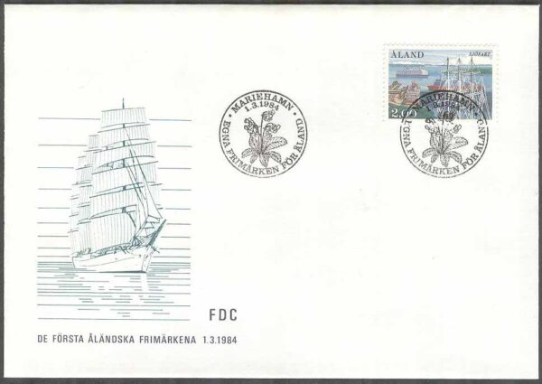 Åland - FDC 1984-03-01 - Sjöfart - Fartyg, 1 kpl Vinjett 1