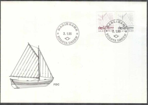 Åland - FDC 1985-01-02 - Almogebåtar, 2 kpl Vinjett 1