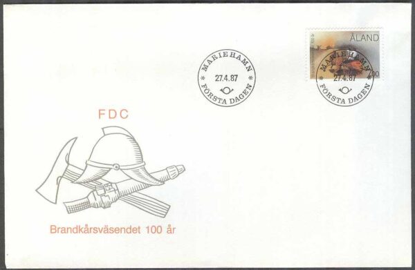 Åland - FDC 1987-04-27 - Brandkårsväsendet - Hästar, 1 kpl Vinjett 1