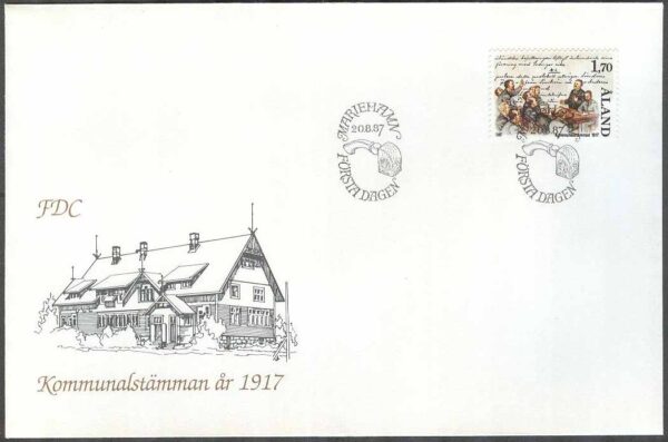 Åland - FDC 1987-08-20 - Kommunalstämman 1917, 1 kpl Vinjett 1