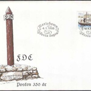 Åland – FDC 1988-01-04 – Posten 350 år – Postrotebåt, 1 kpl Vinjett 1