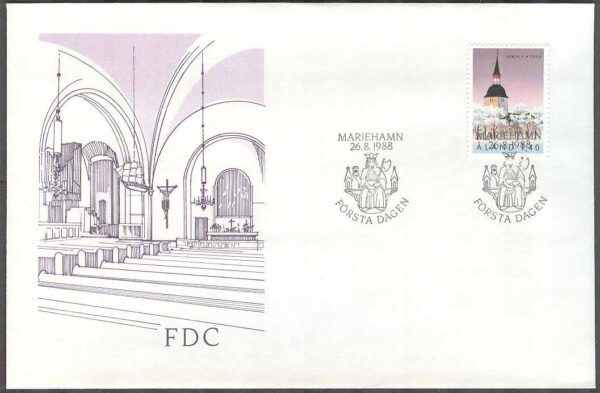 Åland - FDC 1988-08-26 - Jomala kyrka, 1 kpl Vinjett 1