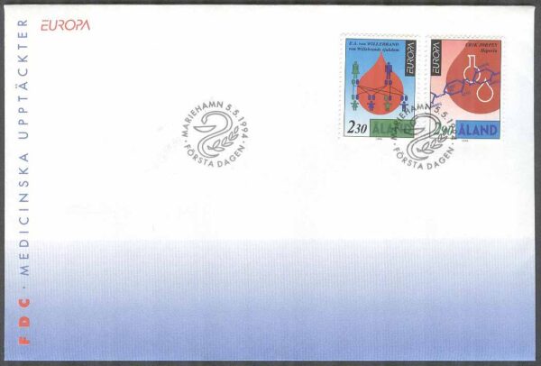Åland - FDC 1994-05-05 - Europa CEPT 1994 Upptäckter, 2 kpl Vinjett 1