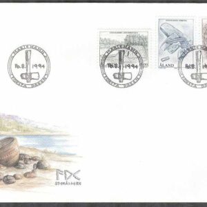 Åland – FDC 1994-08-16 – Stenåldern bla Stenredskap, 3 kpl Vinjett 1