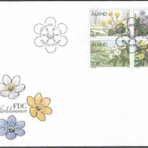 Åland – FDC 1997-02-03 – Vårblommor bla Hästhov, 4-Block kpl Vinjett 1
