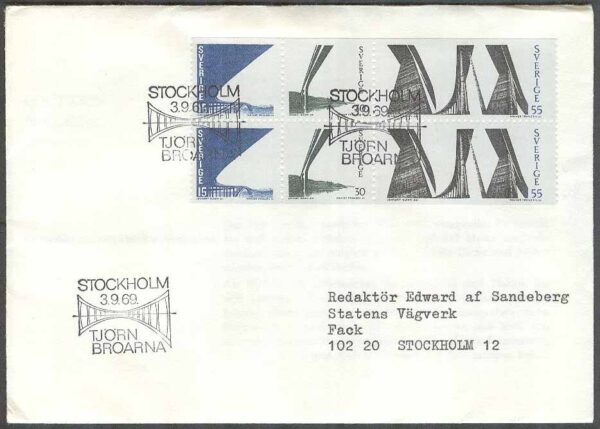 Sverige - FDC 1969-09-03 - Tjörnbroarna, HBL kpl Adressat