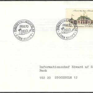 Sverige – FDC 1970-08-28 – Byggnadsminnen – Kina slott, 1 kpl Adressat