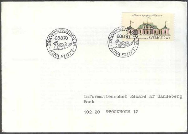 Sverige - FDC 1970-08-28 - Byggnadsminnen - Kina slott, 1 kpl Adressat