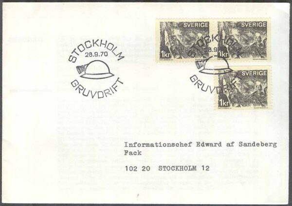 Sverige - FDC 1970-09-28 - Gruvdrift, 3 kpl Adressat