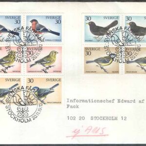 Sverige – FDC 1970-11-20 – Svenska fåglar, delat 10-Block kpl Adressat