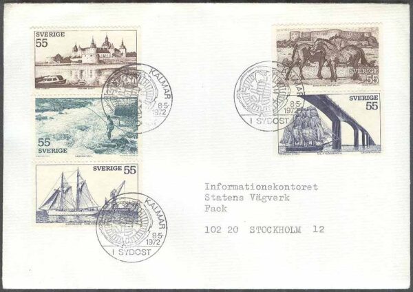 Sverige - FDC 1972-05-08 - I sydost, delad 5-strip kpl Adressat