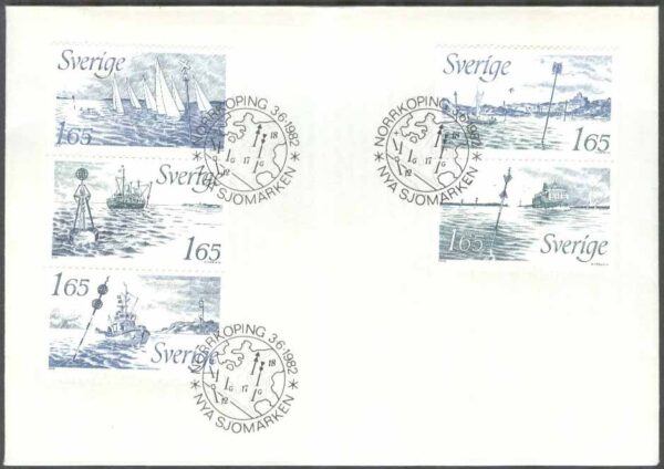 Sverige - FDC 1982-06-03 - Nya sjömärken, delad 5-strip kpl